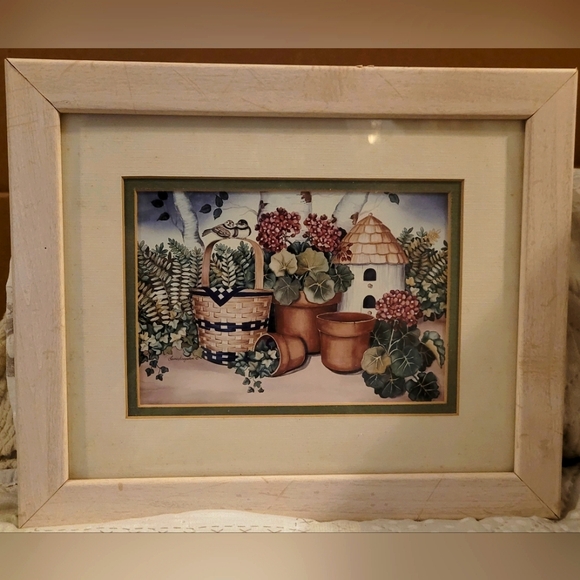 Framed Geranium/Fern Plant Print - Picture 1 of 3